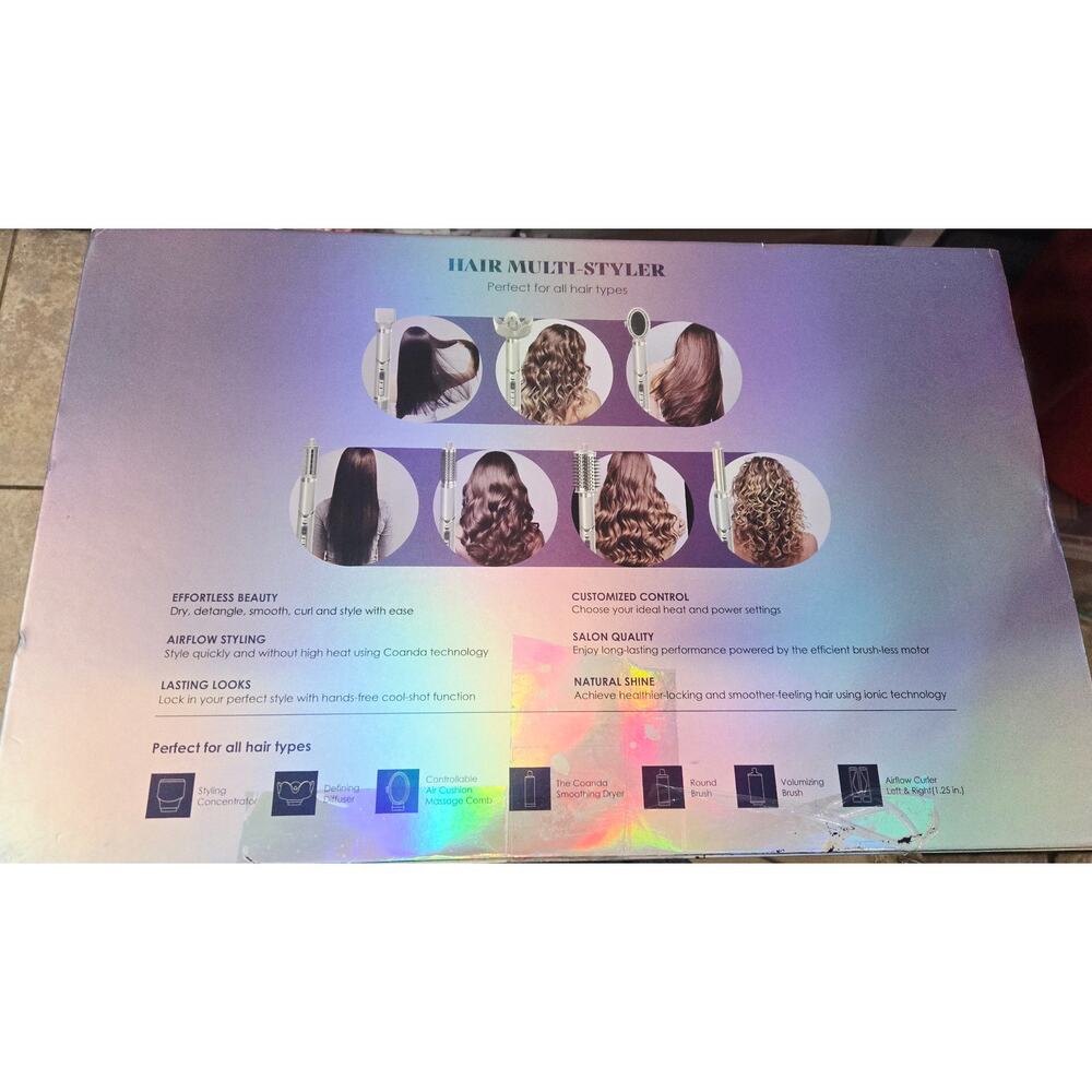 8-in-1 Hair Multi Styler Air Wrap Curling Dryer Brush Set Silver NEW OB - Picture 8 of 10